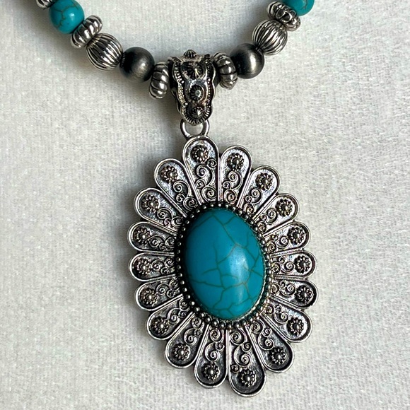 Turquoise Flower Concho Necklace - Picture 2 of 3